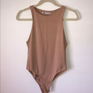 ZARA Women’s Tan Sleeveless Bodysuit Snap Closure Medium